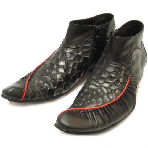 Fiesso Black Genuine Leather Boots With Zipper On The Side FI6536